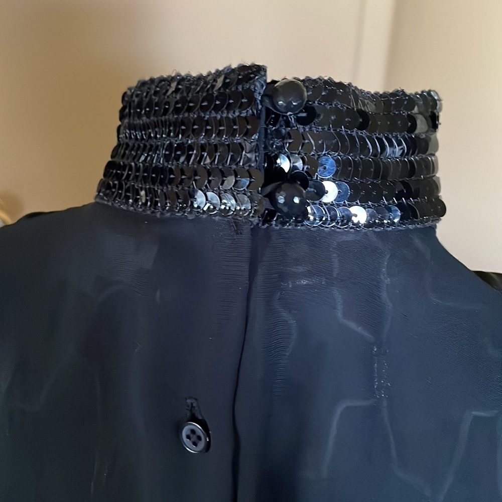 Vintage Holiday Black Blouse with Sequin Collar and Cuffs - Picture 4 of 8